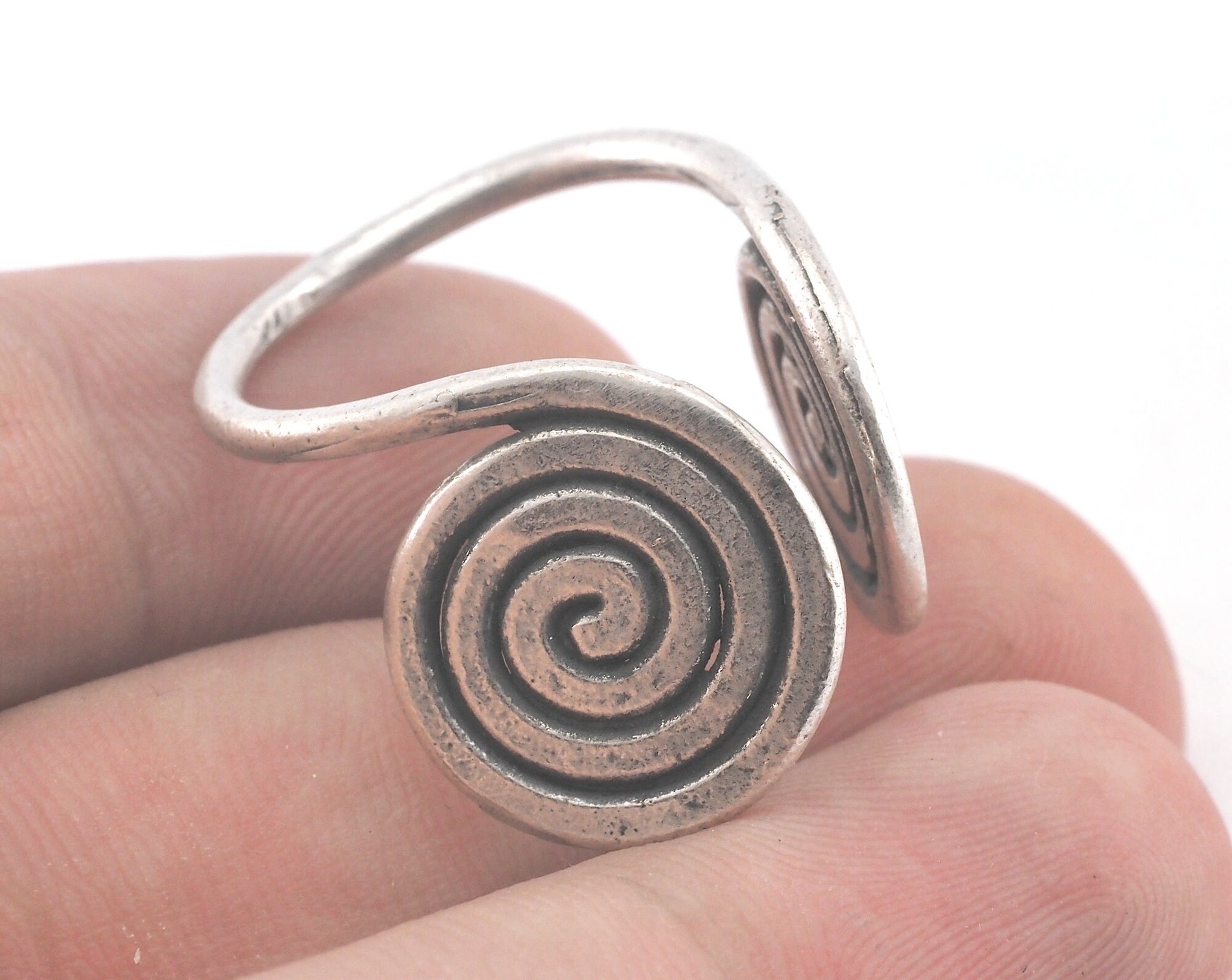 Spiral Ring Antique Silver Plated Adjustable Ring brass (18mm 8US inner size) Oz3191