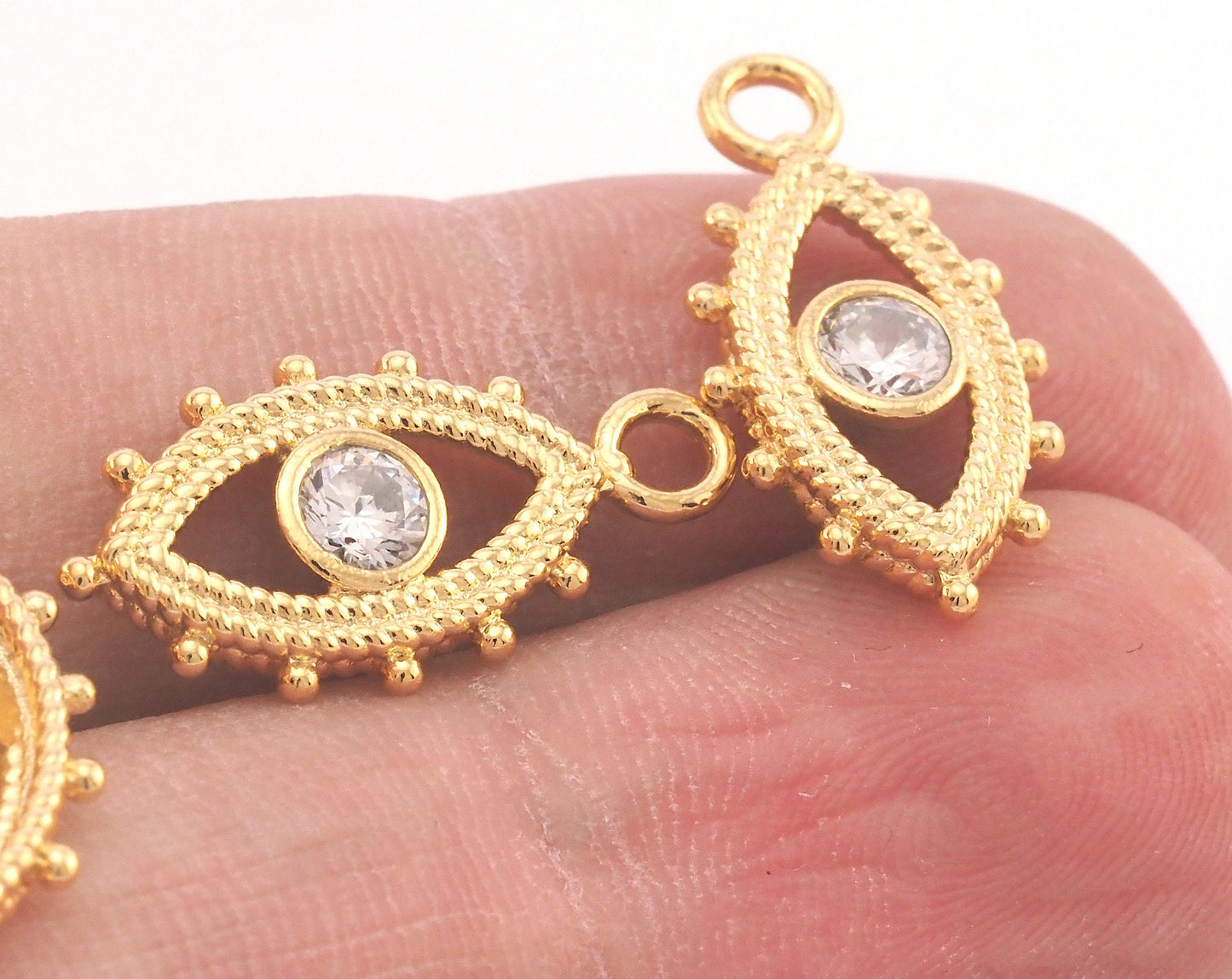 Micro Pave Eye Pendant Gold Plated Brass 21x10.5mm findings OZ2142