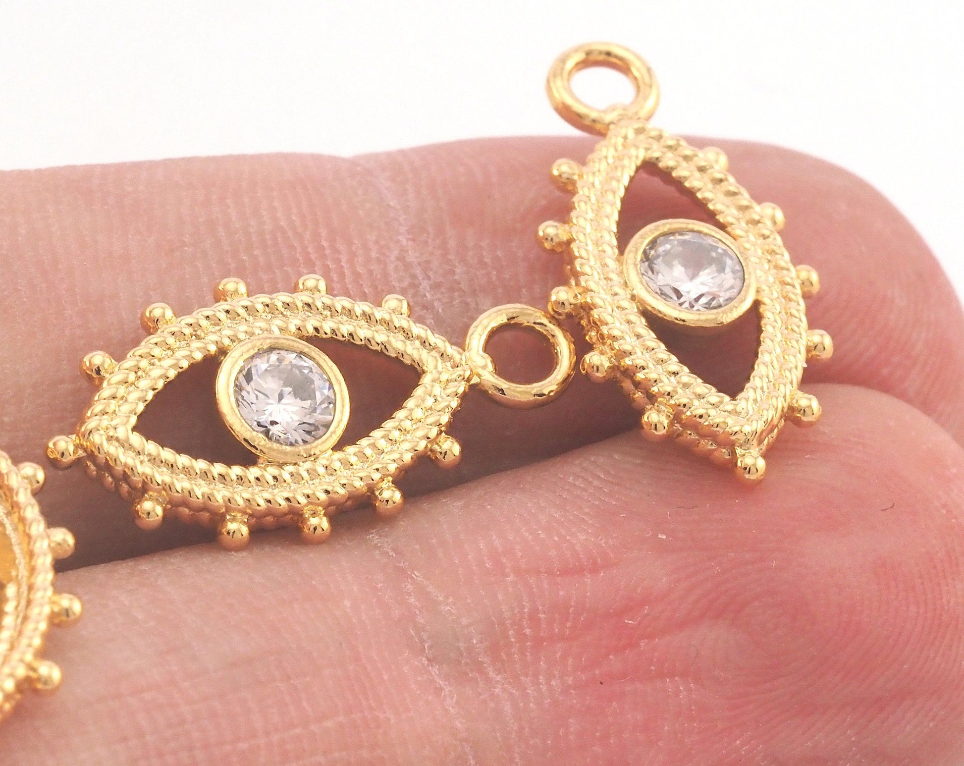 Micro Pave Eye Pendant Gold Plated Brass 21x10.5mm findings OZ2142