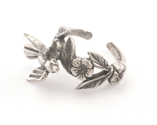 Bird Flower Adjustable Ring Antique Silver Plated brass (17.5mm 7US inner size) OZ2636 ring25