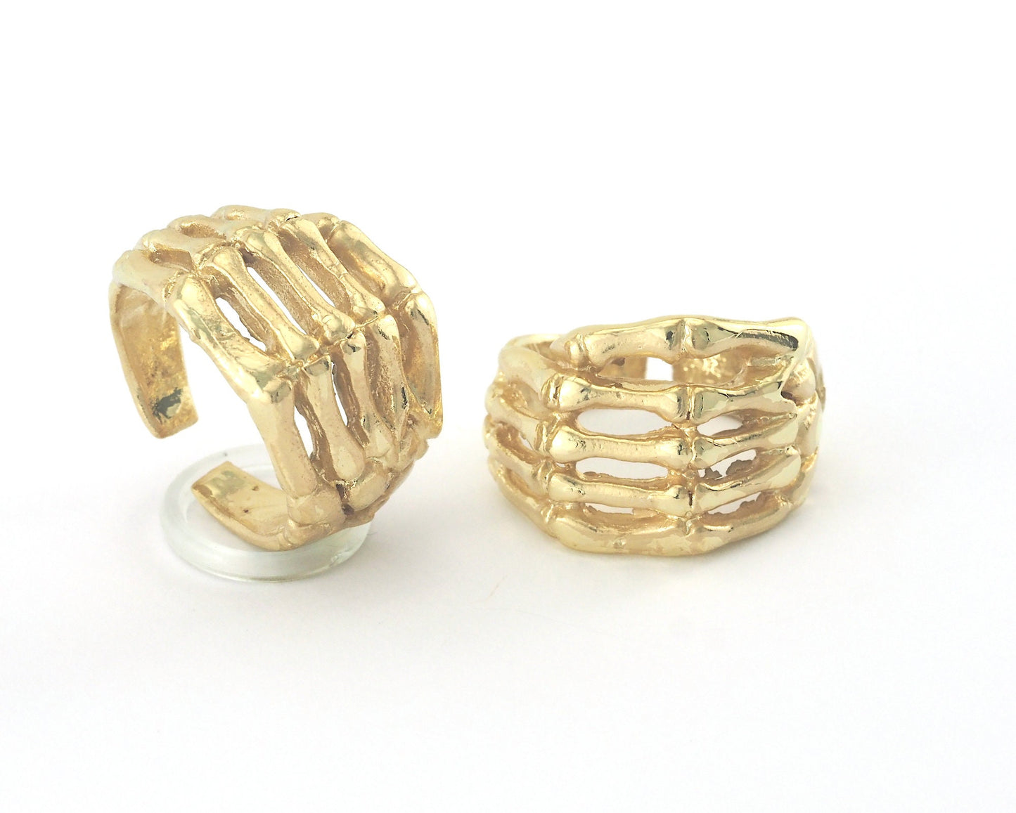 Skeleton Hand Adjustable Ring shiny gold plated brass (18mm 8US inner size) OZ2690