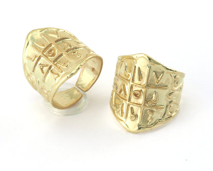 Signet Ring Symbols Adjustable Ring Shiny Gold Plated brass (20mm 10.5US inner size) OZ2669