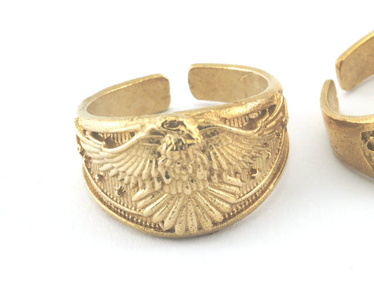 Signet Ring Eagle Logo Adjustable Ring Raw Brass (20.7mm 11US inner size) OZ3825