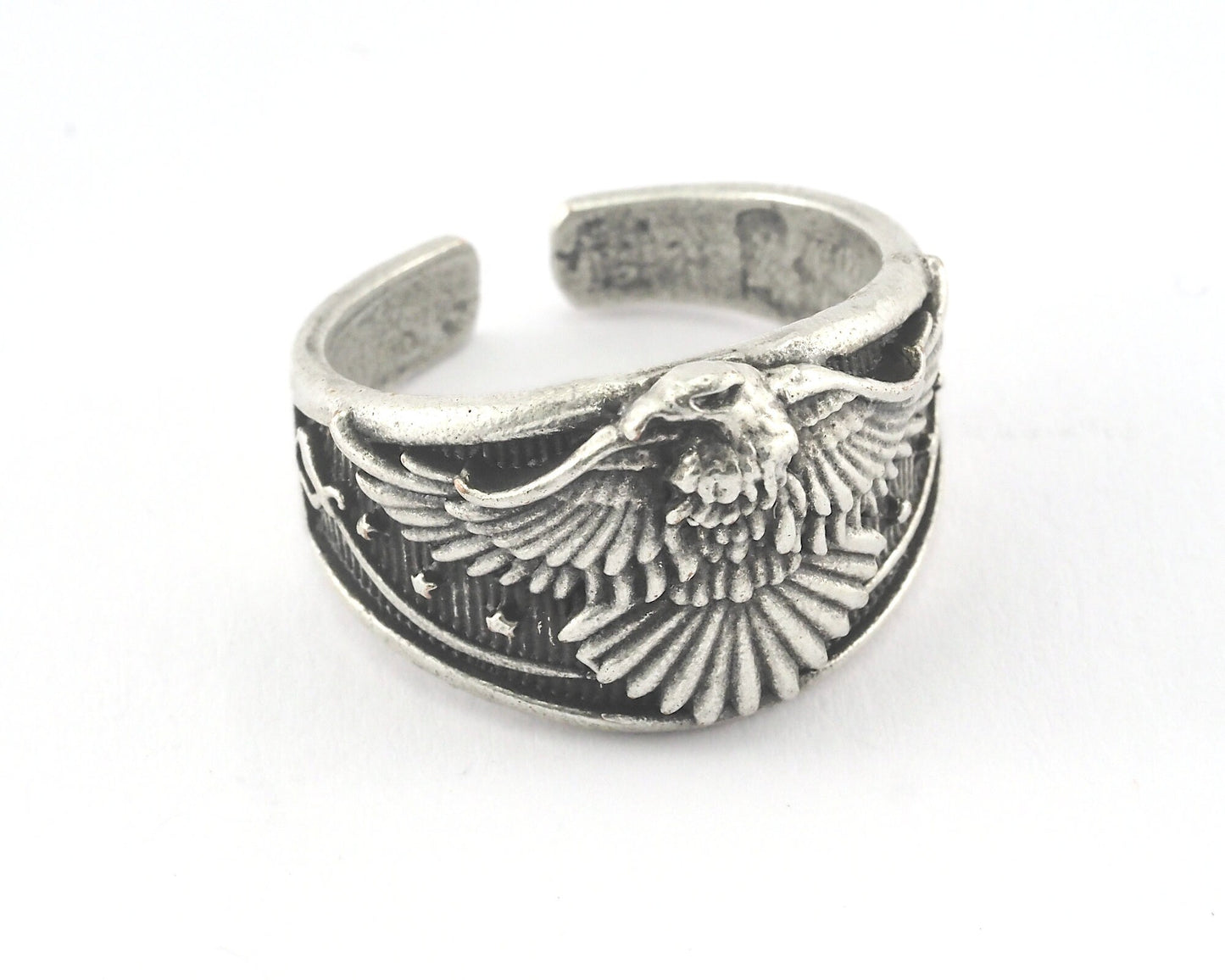 Signet Ring Eagle Logo Adjustable Ring Antique Silver Plated Brass (20.7mm 11US inner size) OZ3825