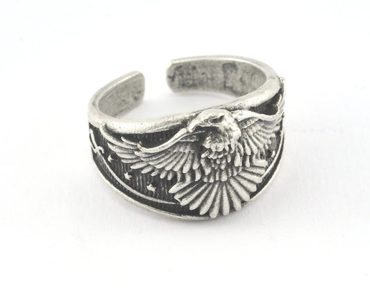 Signet Ring Eagle Logo Adjustable Ring Antique Silver Plated Brass (20.7mm 11US inner size) OZ3825