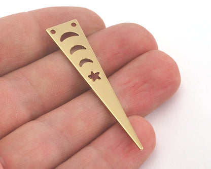 Long Triangle raw brass 50x11mm (0.8mm thickness) (optional holes) 2 hole charms blanks findings OZ3794-180