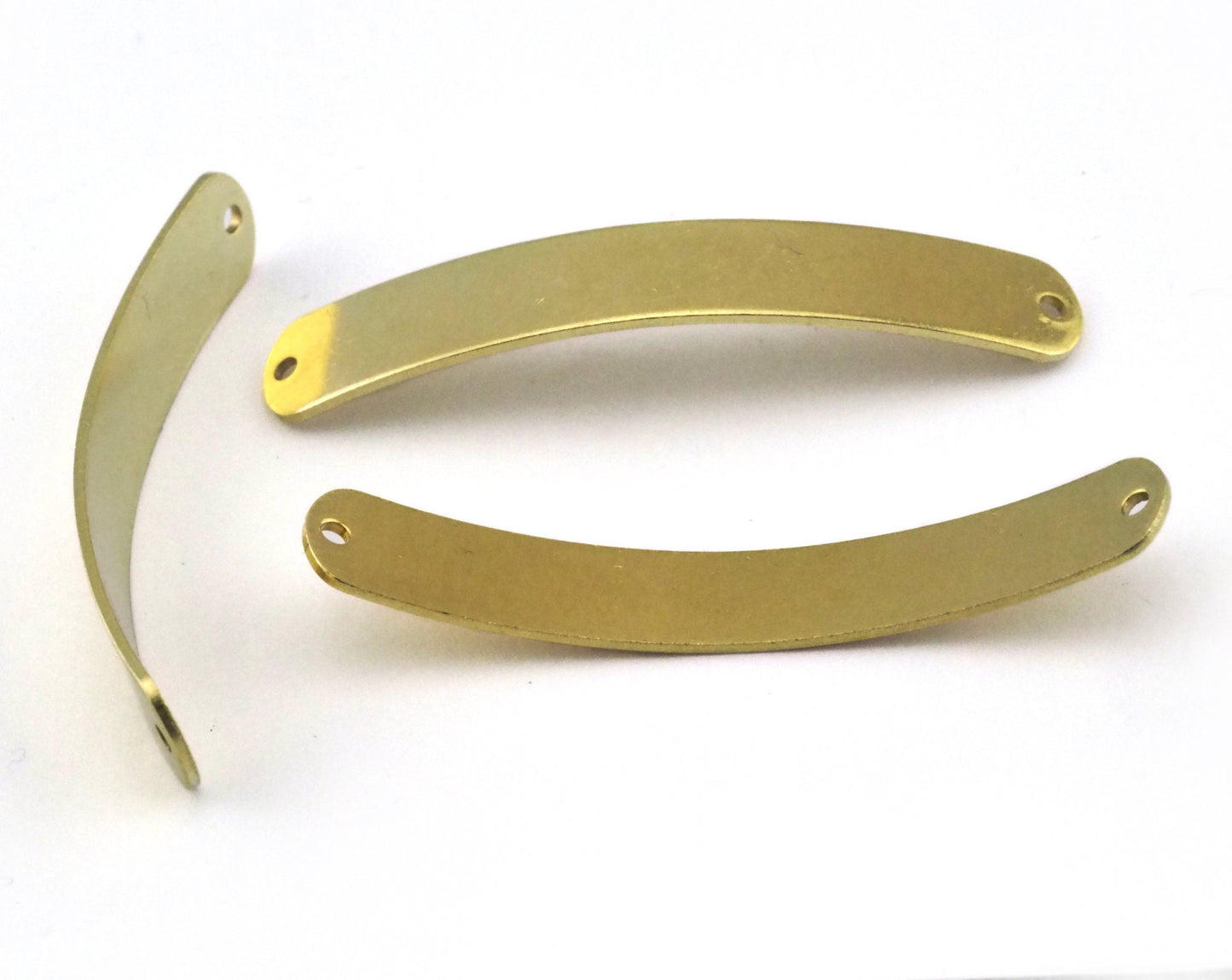 Curved Oblong Rectangle Blank stamping, name tag for bracelets 44x8mm (0.8mm thickness) raw brass 2 hole 3101-235