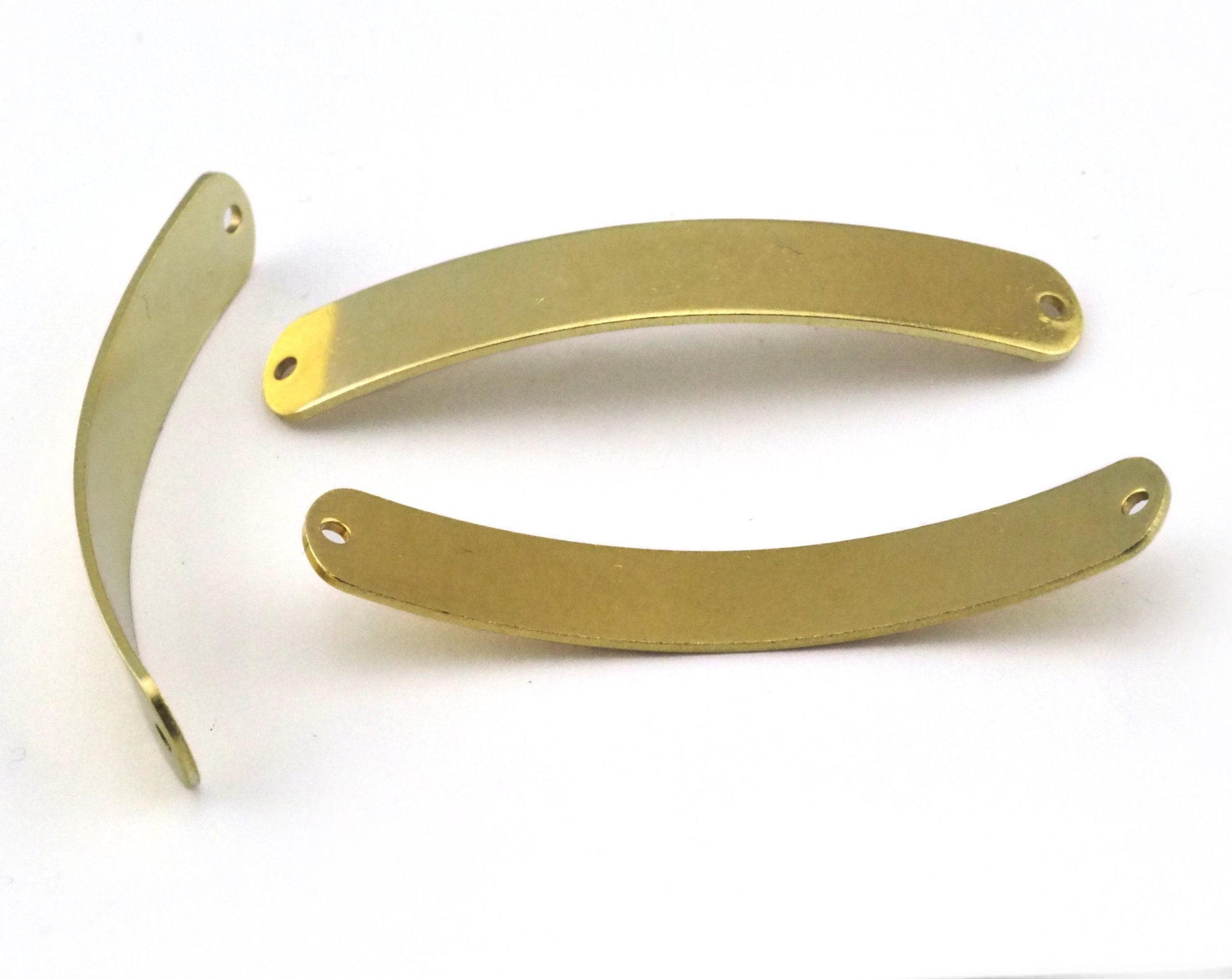 Curved Oblong Rectangle Blank stamping, name tag for bracelets 44x8mm (0.8mm thickness) raw brass 2 hole 3101-235