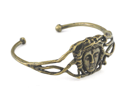 Face Cuff Bracelet Antique Yellow Brass (52mm inner size - Adjustable ) OZ3175