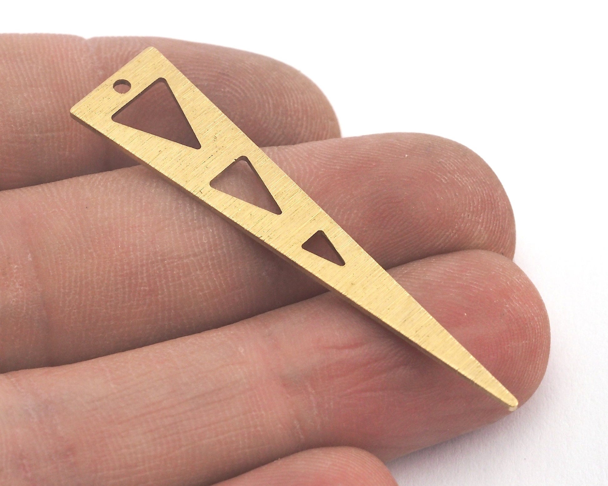 Brushed Long Triangle streaked raw brass 50x11mm (0.8mm thickness) 1 hole charms findings OZ3809-200