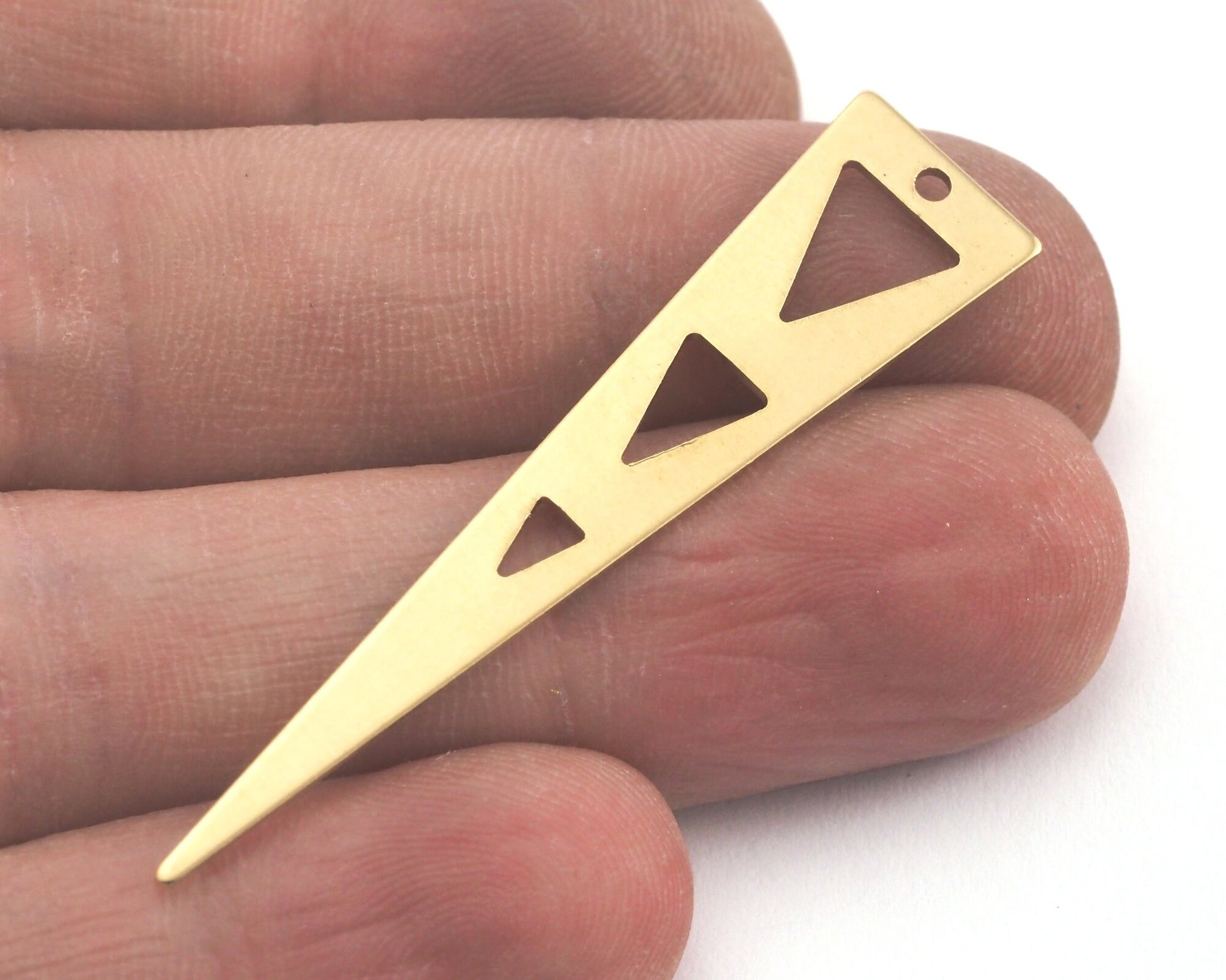 Long Triangle raw brass 50x11mm (0.8mm thickness) (optional holes) one hole charms blanks findings OZ3809-170