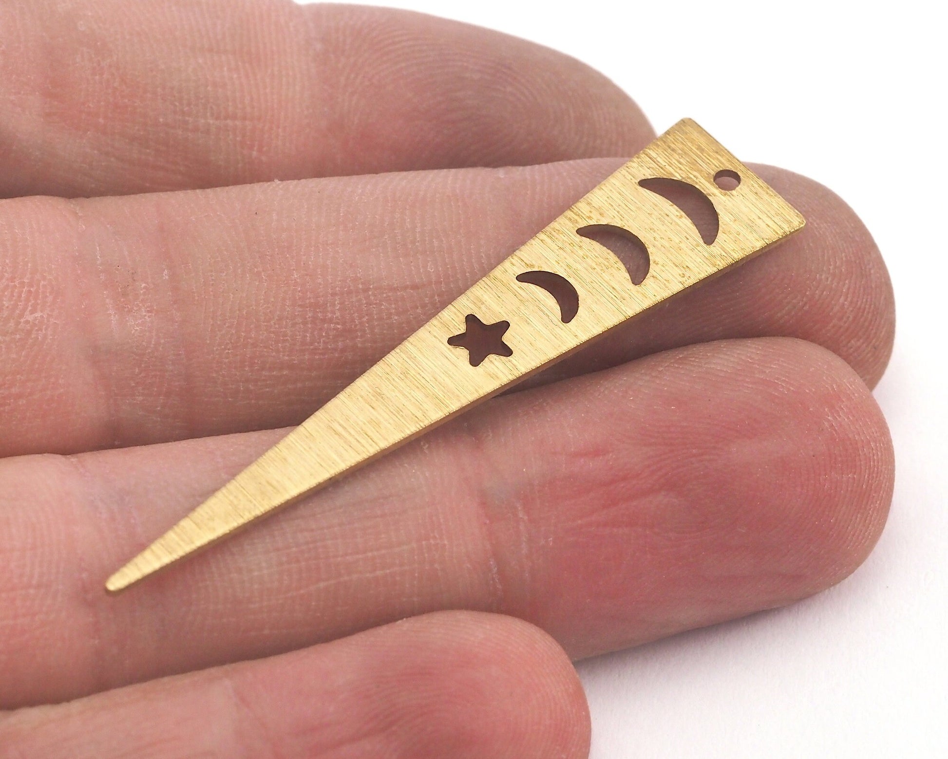 Brushed Long Triangle Crescent Star streaked raw brass 50x11mm (0.8mm thickness) one hole charms findings OZ3793-175