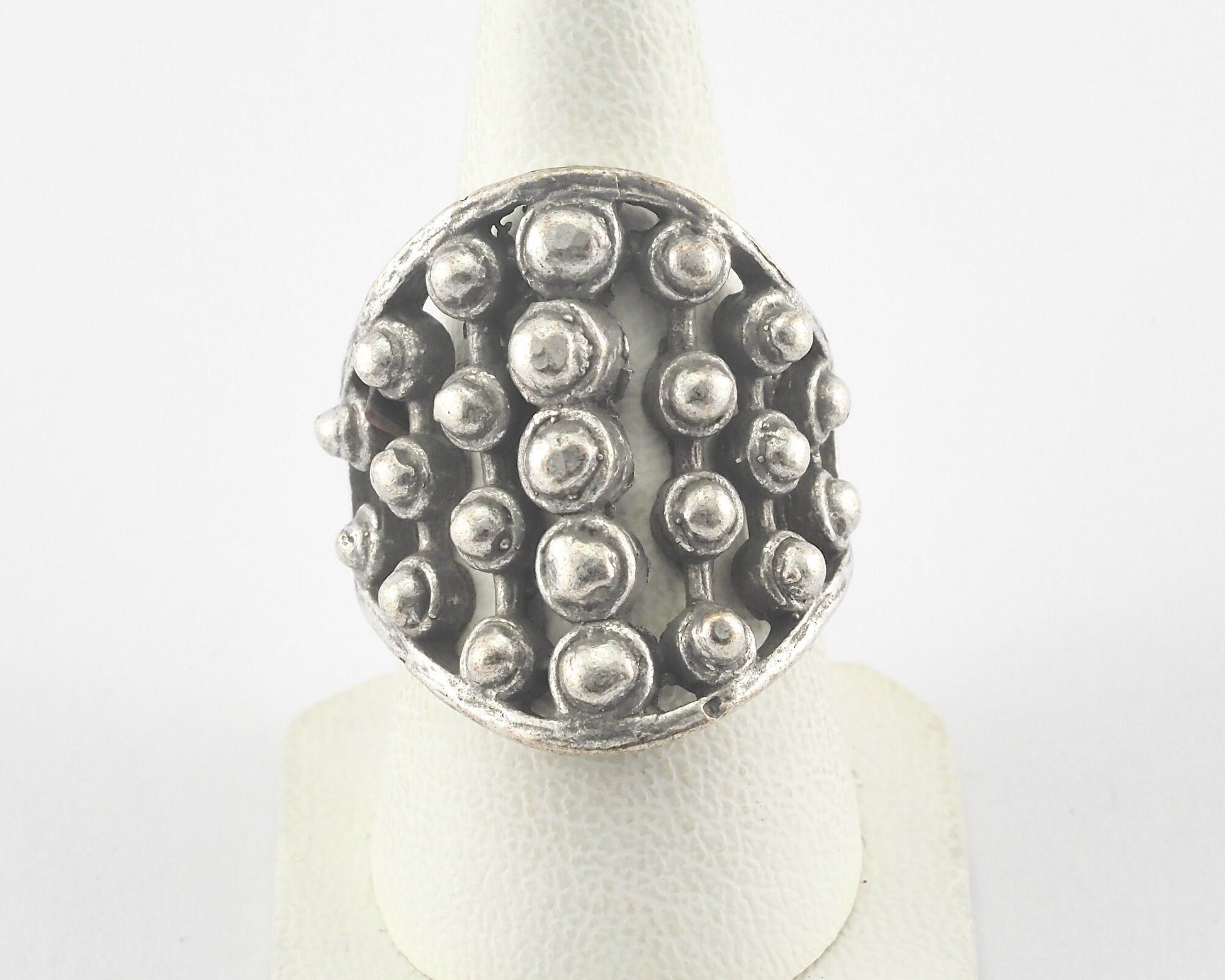 Dotted Ring Adjustable Antique Silver Plated Brass 23mm (19mm 9US inner size) OZ3343