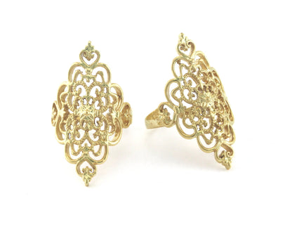 Adjustable Ring Filigree Shape Gold Plated Brass (18mm 7.5US inner size ) OZ3299 ring22