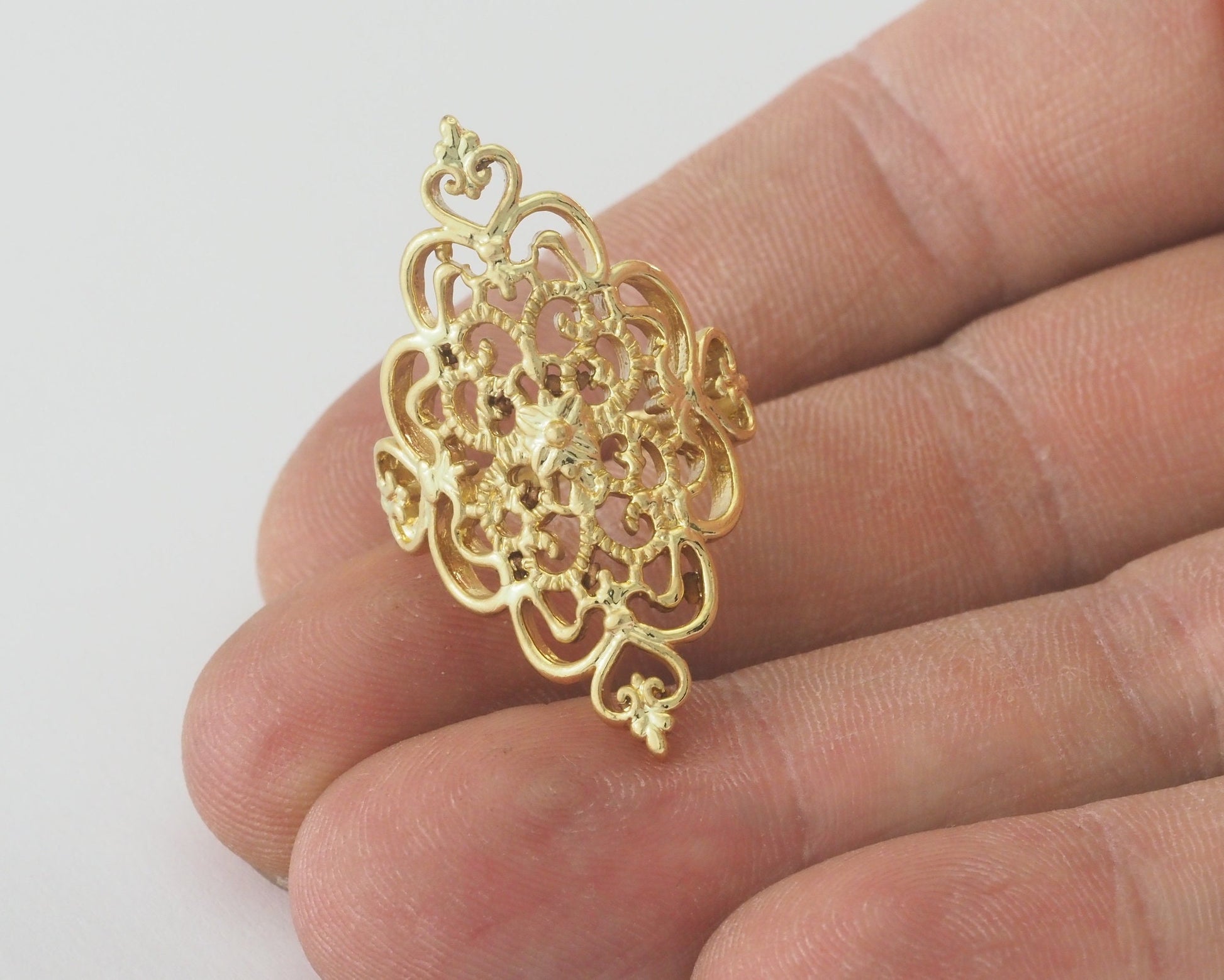 Adjustable Ring Filigree Shape Gold Plated Brass (18mm 7.5US inner size ) OZ3299 ring22