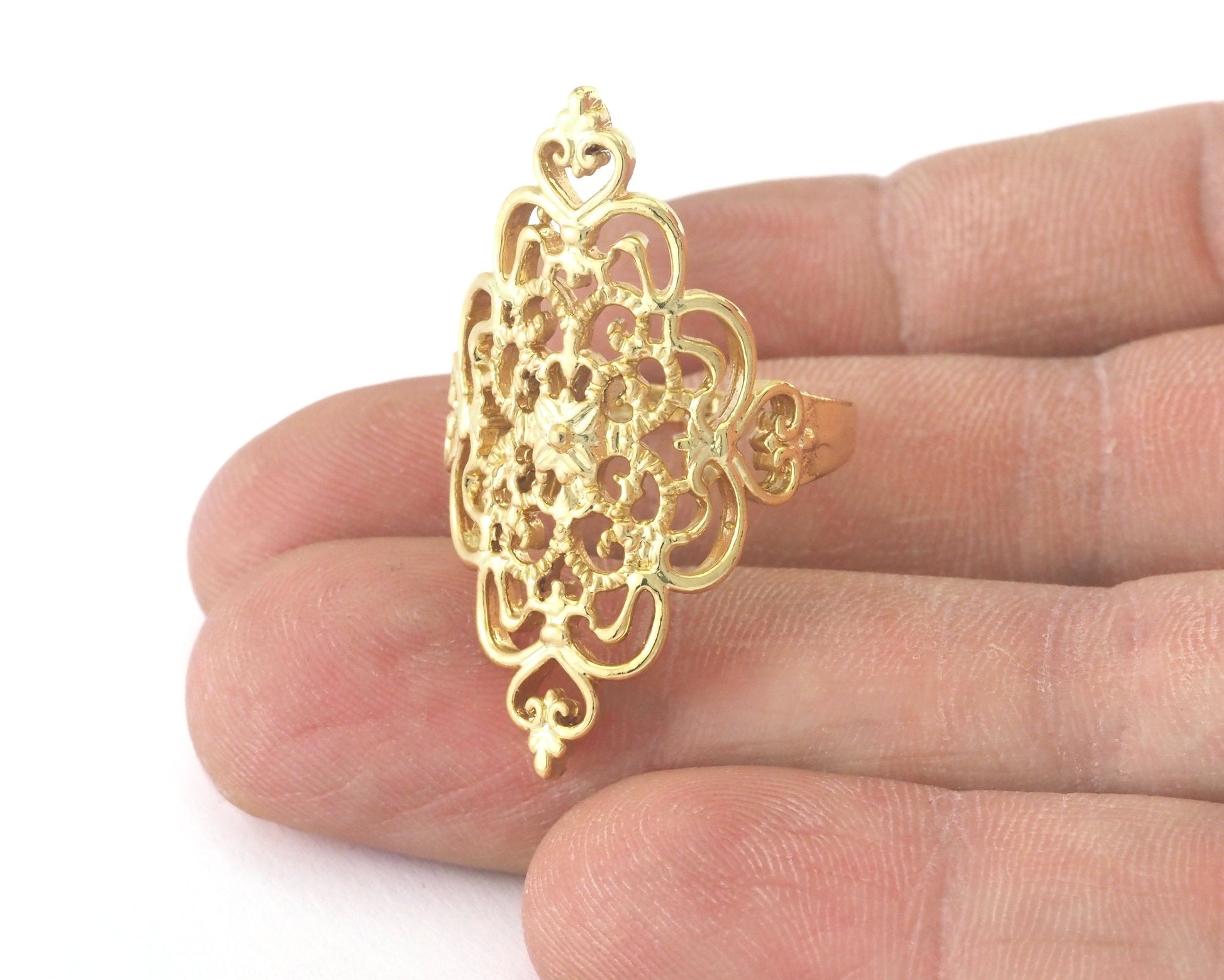 Adjustable Ring Filigree Shape Gold Plated Brass (18mm 7.5US inner size ) OZ3299 ring22