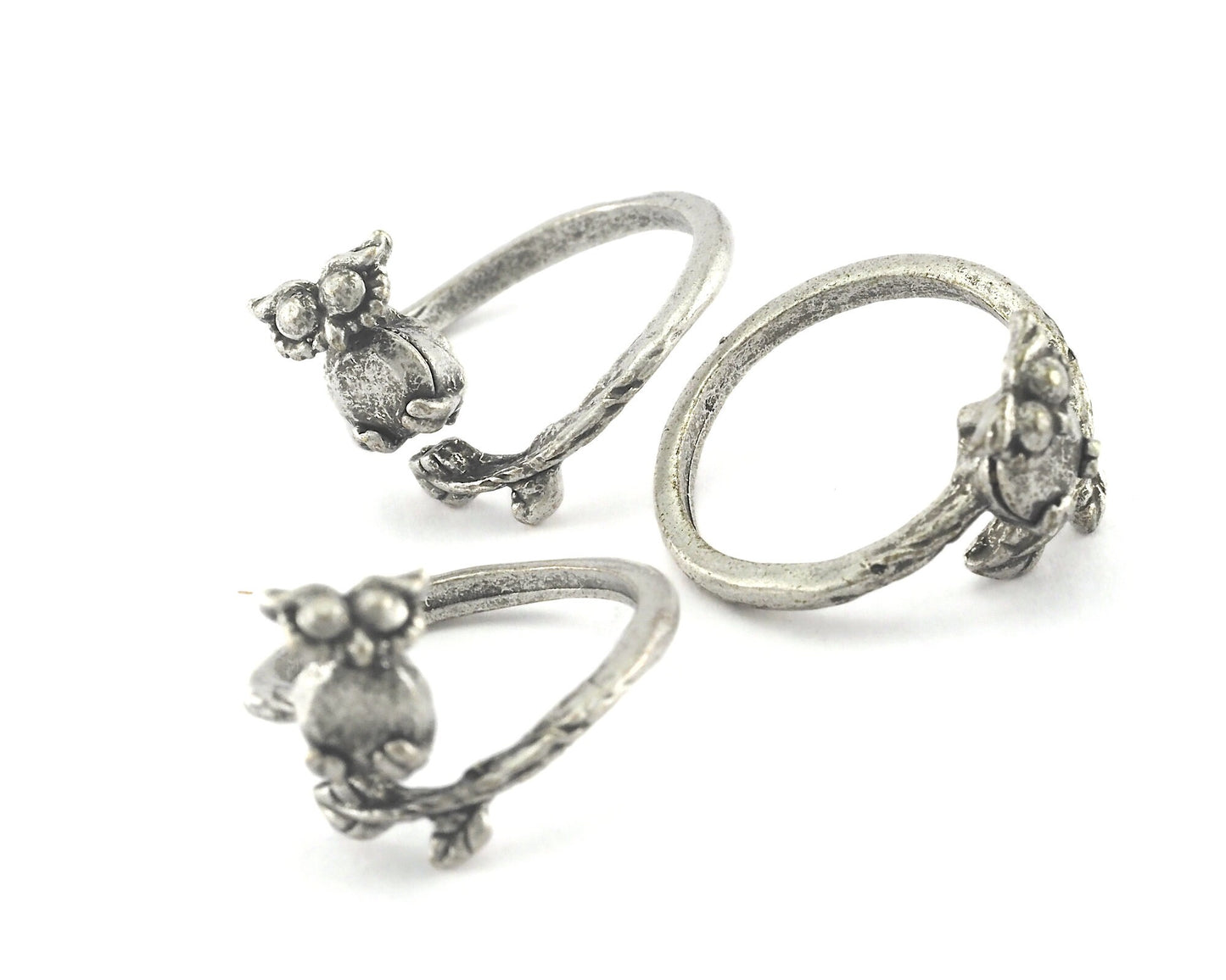 Minimalist Owl Ring Adjustable Brass Antique Silver Plated Brass (16.5mm 6US inner size) OZ3496