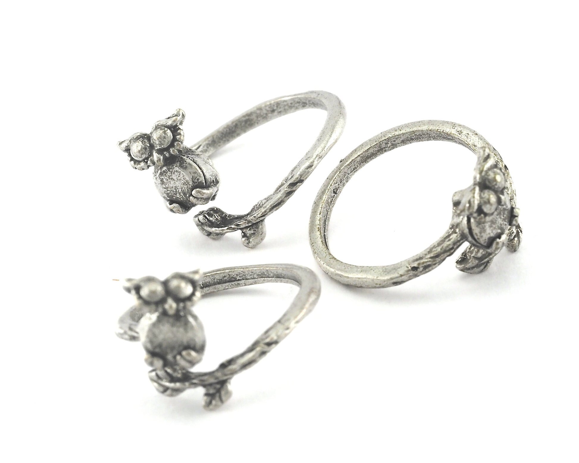 Minimalist Owl Ring Adjustable Brass Antique Silver Plated Brass (16.5mm 6US inner size) OZ3496