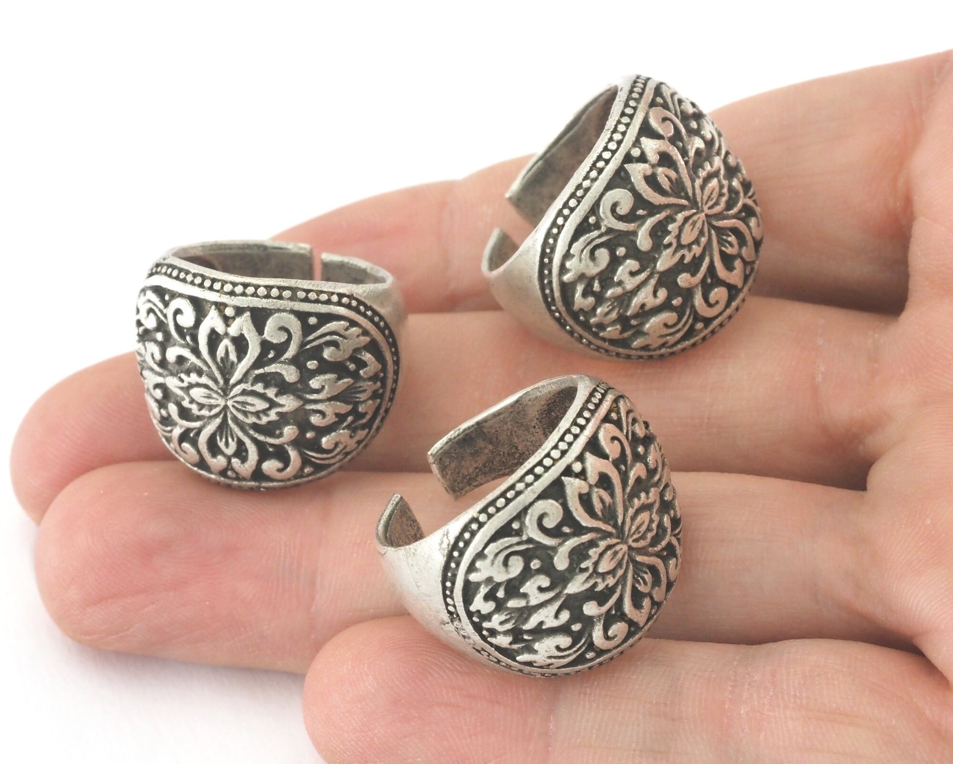 Signet Ring Adjustable Ring Antique silver plated brass (17.5mm 7.5US inner size) OZ998 Ring26