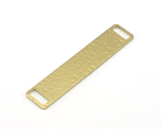 Rectangle Stamping Blank Hammered, Bar Necklace with Holes, Tag for Stamping, 2 hole raw brass 10x50mm OZ3816-320