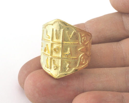 Signet Ring Symbols Adjustable Ring Raw brass (20mm 10.5US inner size) OZ2669