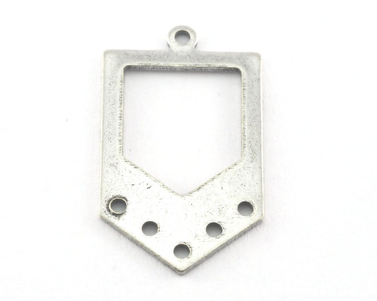 Irregular pentagon Antique Silver Plated brass 15x26.5 hole necklace ,charms, ,findings 3767-125