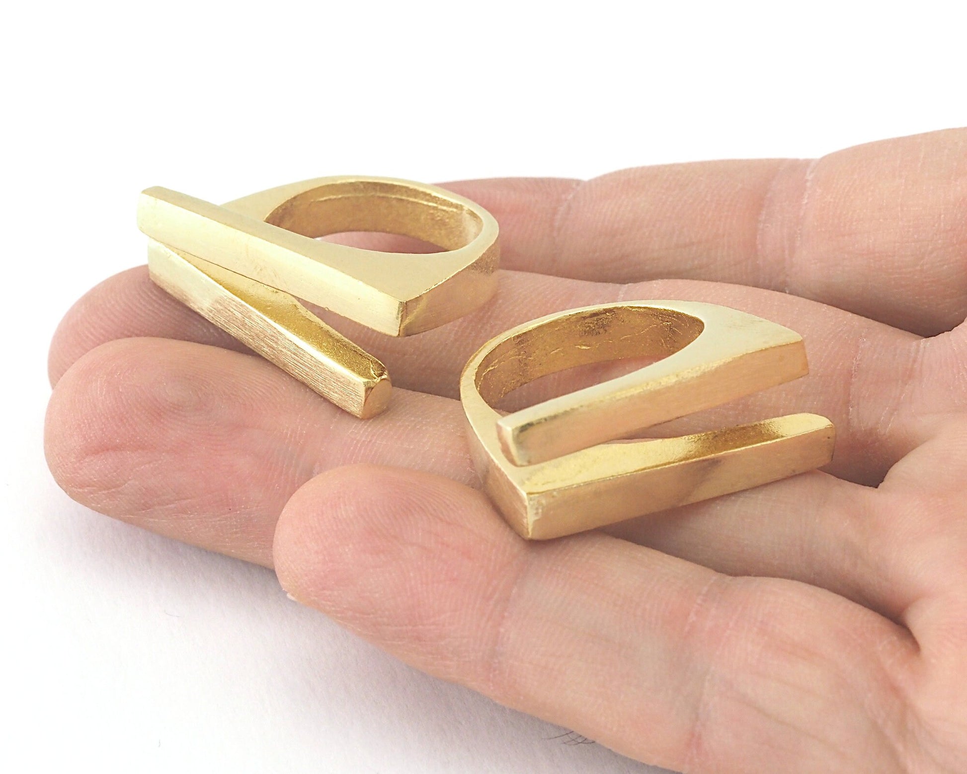 Rectangle bars Adjustable Ring Raw Brass, Antique Silver (7US inner size) 4964