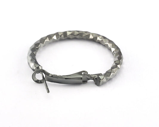 Hoop Earrings textured (Silver, Gold, Gun Metal) plated brass round earring Posts, 32mm R145