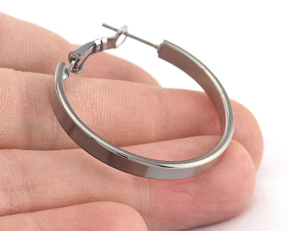 Hoop Earrings (Silver, Gold, Gun Metal) plated brass round earring Posts, 33mm R146