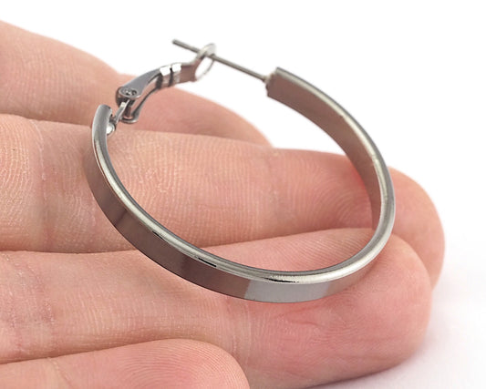 Hoop Earrings (Silver, Gold, Gun Metal) plated brass round earring Posts, 33mm R146