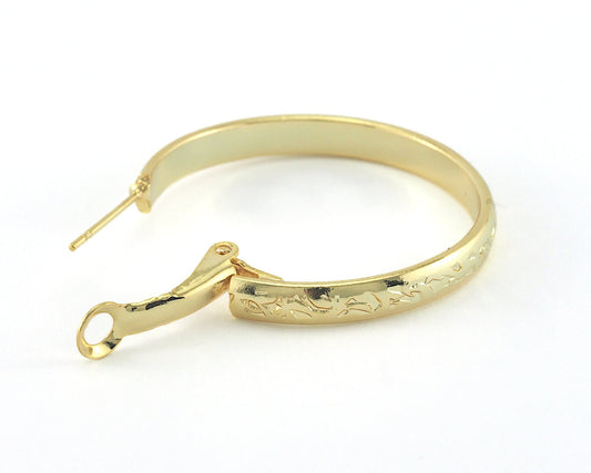 Hoop Earrings Stud (Silver, Gold, Gun Metal) plated brass round earring Posts, 33mm R147
