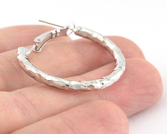 Hoop Earrings textured (Silver, Gold, Gun Metal) plated brass round earring Posts, 32mm R152