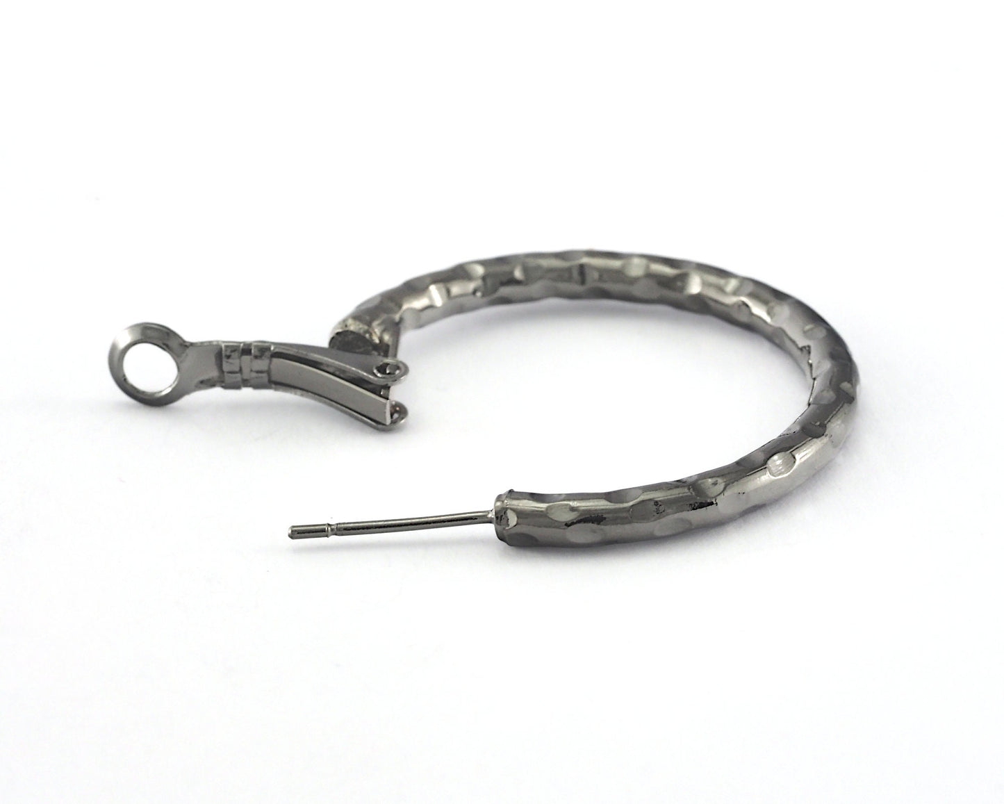 Hoop Earrings textured (Silver, Gold, Gun Metal) plated brass round earring Posts, 32mm R152