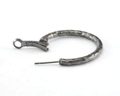 Hoop Earrings textured (Silver, Gold, Gun Metal) plated brass round earring Posts, 32mm R152