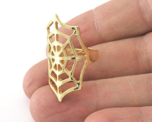 Spider Web Adjustable Ring Shiny Gold Plated brass (19.5mm 9.5US inner size) OZ2734