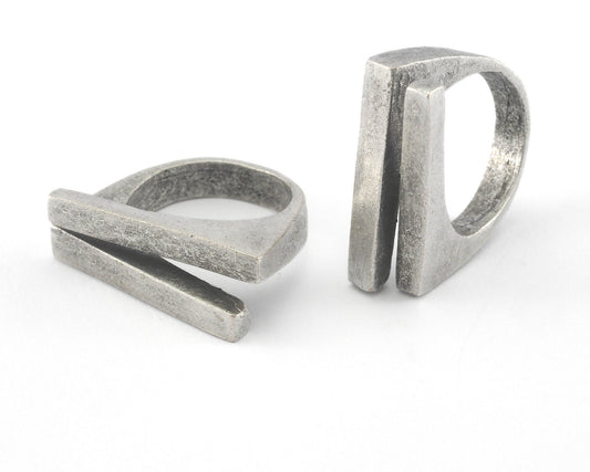 Rectangle Bars Ring Adjustable Ring Antique Silver Plated Brass (18.3mm 8US inner size) Oz3861