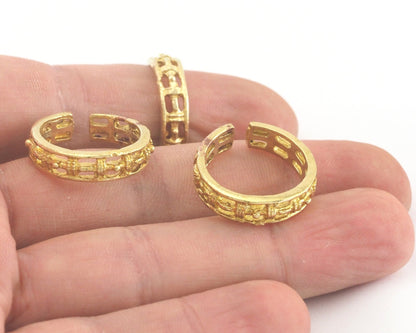 Minimalist Band Ring Textured Adjustable Raw Brass (17.5mm 7US inner size) OZ3862