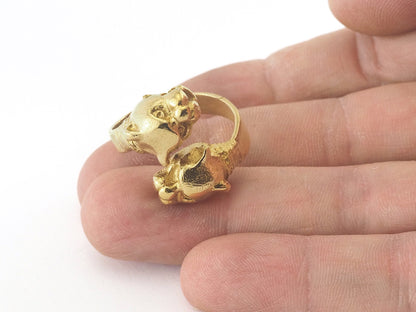 Dog Pitbull Head Ring Adjustable Ring Raw Brass (19mm 9US inner size) OZ3839