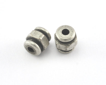 Brass Bead Hexagonal cylinder 7x6mm (hole 2mm) Antique Silver Plated brass charms, findings spacer bead bab2 1521