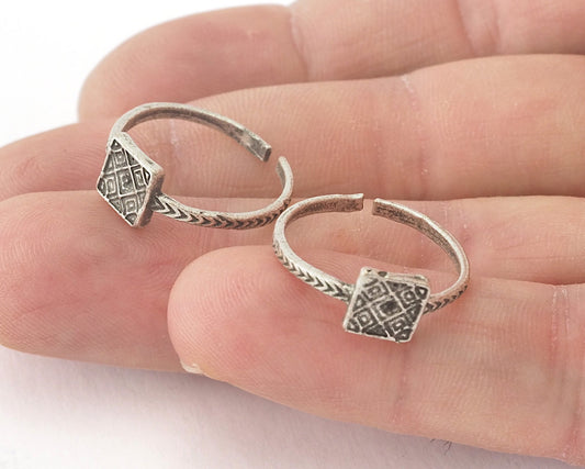 Minimalist Square Ring Adjustable Antique Silver Plated Brass (16.5mm 6.5US inner size) Oz2090