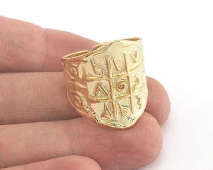 Signet Ring Symbols Adjustable Ring Shiny Gold Plated brass (20mm 10.5US inner size) OZ2669
