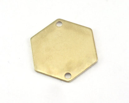 hexagonal tag tassel stamping (0,8mm 20 gauge) 2 hole charms , 20mm raw brass, antique silver findings 980R-220