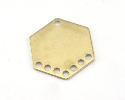 Hexagonal Tag Connector 20mm Raw brass, Antique Silver stamping (0,8mm 20 gauge) 8 hole charms ,findings 3869R-220