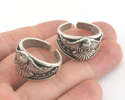 Signet Ring Eagle Logo Adjustable Ring Antique Silver Plated Brass (20.7mm 11US inner size) OZ3825