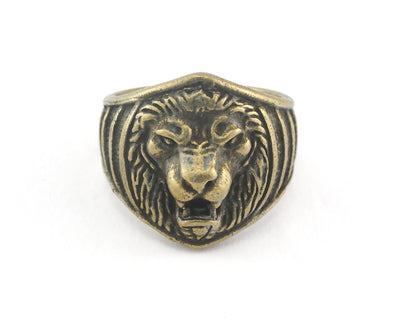 Lion Adjustable Ring Antique Yellow Tone Brass (18.5mm 8.5US inner size) OZ3354