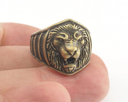 Lion Adjustable Ring Antique Yellow Tone Brass (18.5mm 8.5US inner size) OZ3354