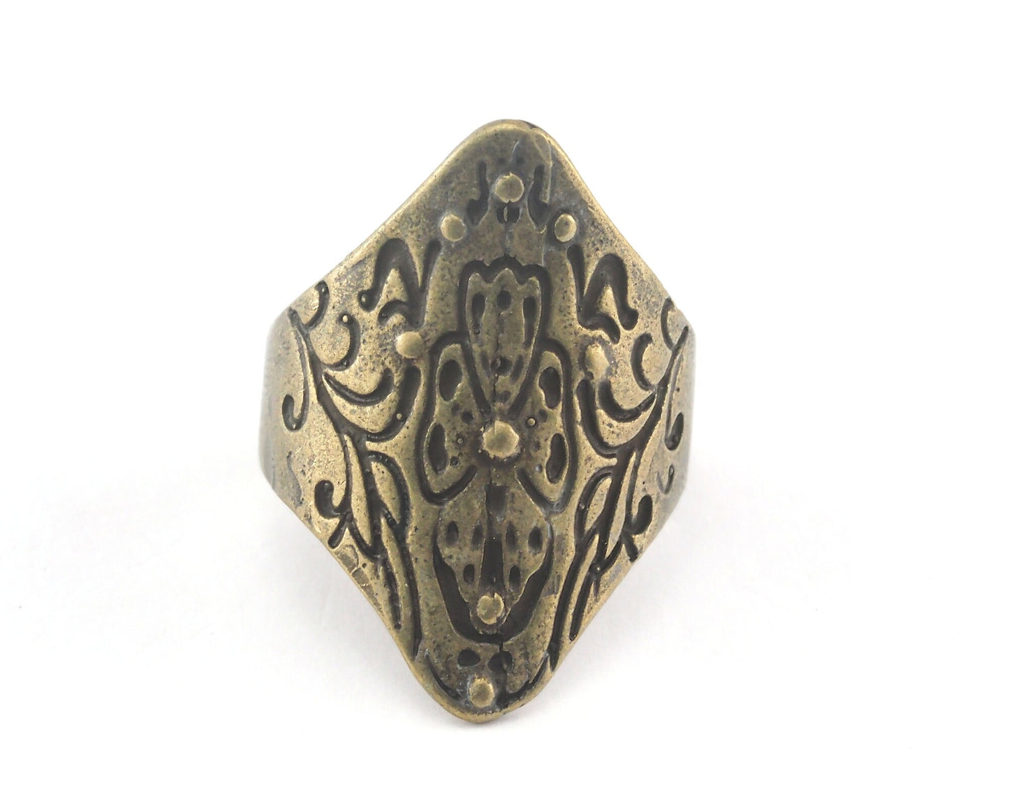 Rhombus Adjustable Ring Antique Yellow Tone brass (18.5mm 8.5US inner size) OZ2818 28mm