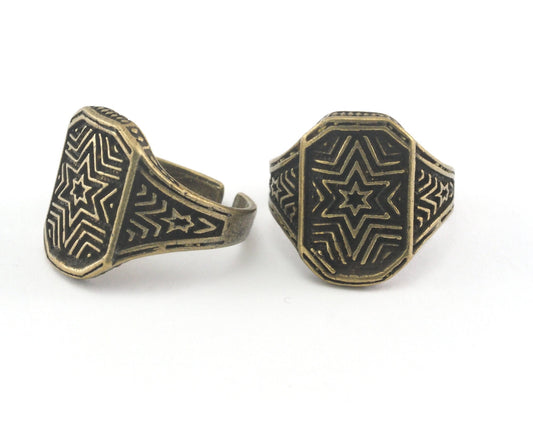 Star Textured Adjustable Ring Antique Yellow Tone Brass (20mm 10US inner size) OZ2242