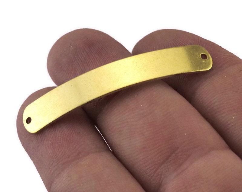Curved Oblong Rectangle Blank stamping, name tag for bracelets 44x8mm (0.8mm thickness) raw brass 2 hole 3101-235