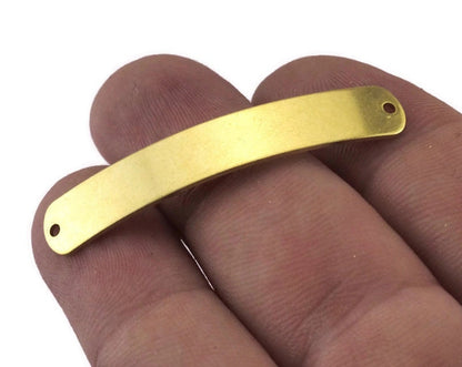 Curved Oblong Rectangle Blank stamping, name tag for bracelets 44x8mm (0.8mm thickness) raw brass 2 hole 3101-235